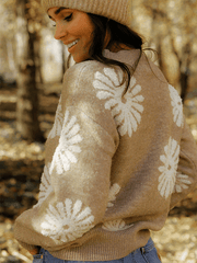 flower knitted casual pullover sweater
