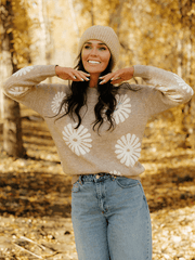 flower knitted casual pullover sweater