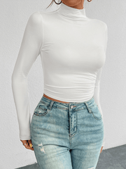 Women's Y2K Slim Fit Solid Color Knitted Bottom Long Sleeve Top