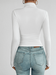 Women's Y2K Slim Fit Solid Color Knitted Bottom Long Sleeve Top
