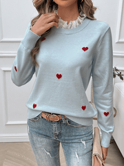 Women's Casual Embroidered Love Heart Long Sleeve Sweater