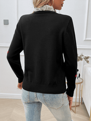 Women's Casual Embroidered Love Heart Long Sleeve Sweater