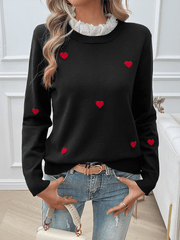 Women's Casual Embroidered Love Heart Long Sleeve Sweater