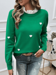 Women's Casual Embroidered Love Heart Long Sleeve Sweater