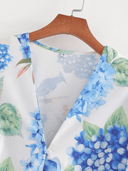 V-neck floral printed long-sleeved dress