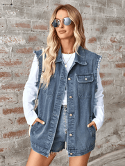 Ladies washed denim loose vest waistcoat cardigan