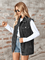 Ladies washed denim loose vest waistcoat cardigan
