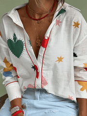 Print Lapel Long Sleeve Shirt
