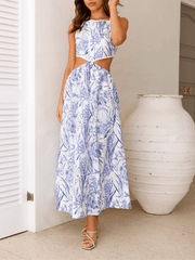 Lace-up floral print midi dress