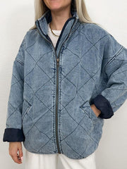Denim Thick Lapel Loose Double Pocket Jacket