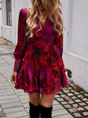 Elegant V-neck printed A-line dress