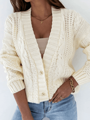 Casual Sweater Jacket V-Neck Button Cable Knit Cardigan
