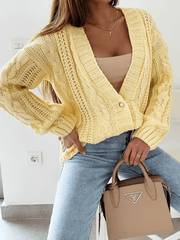Casual Sweater Jacket V-Neck Button Cable Knit Cardigan