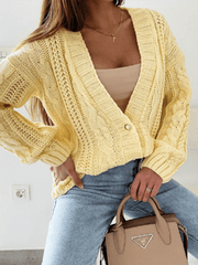 Casual Sweater Jacket V-Neck Button Cable Knit Cardigan