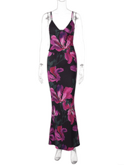 Fashion Print Sexy V-Neck Vest Slim Skirt Set