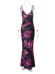 Fashion Print Sexy V-Neck Vest Slim Skirt Set