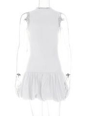 Fashionable sexy back hollow slim stitching pleated dress