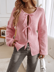 Casual loose cardigan lace-up solid color sweater