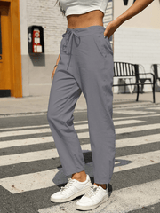 Casual High Waist Button Straight Leg Pants