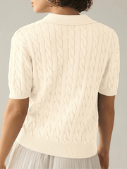 Women's Polo Neck Short Sleeve Casual Twisted Knit Sweater Top