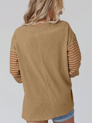 pullover round neck casual striped collision long sleeve t-shirt
