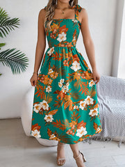 Women's flower tie waist suspender skirt holiday beach dress