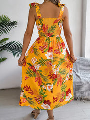 Women's flower tie waist suspender skirt holiday beach dress