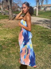 ladies colorful tie-dye off-shoulder wrap dress