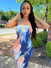 ladies colorful tie-dye off-shoulder wrap dress