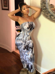 ladies colorful tie-dye off-shoulder wrap dress