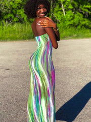 ladies colorful tie-dye off-shoulder wrap dress