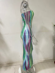 ladies colorful tie-dye off-shoulder wrap dress