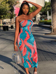 ladies colorful tie-dye off-shoulder wrap dress