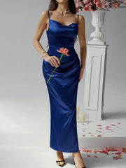 Sexy solid color suspender dress evening gown