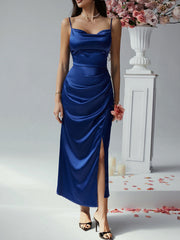 Sexy solid color suspender dress evening gown