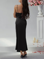 Sexy solid color suspender dress evening gown