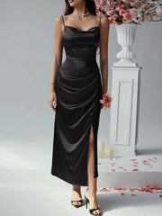 Sexy solid color suspender dress evening gown
