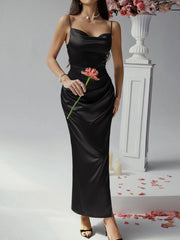 Sexy solid color suspender dress evening gown