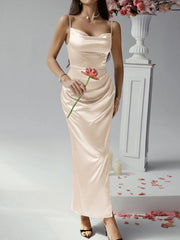 Sexy solid color suspender dress evening gown