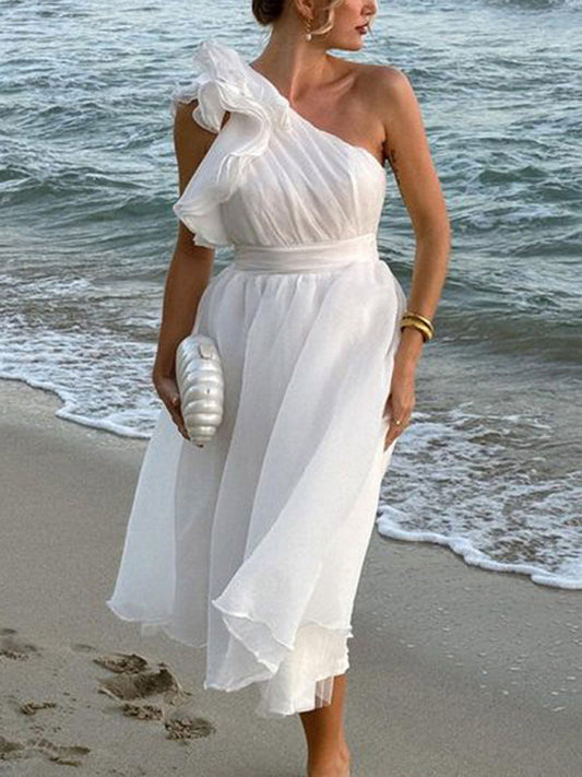 New Fashion Sexy Solid Color Off-shoulder Backless Dress