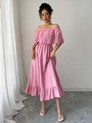 Elegant off-the-shoulder A-line maxi dress
