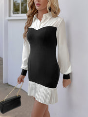 New contrast color stitching hip skirt fake two-piece dress