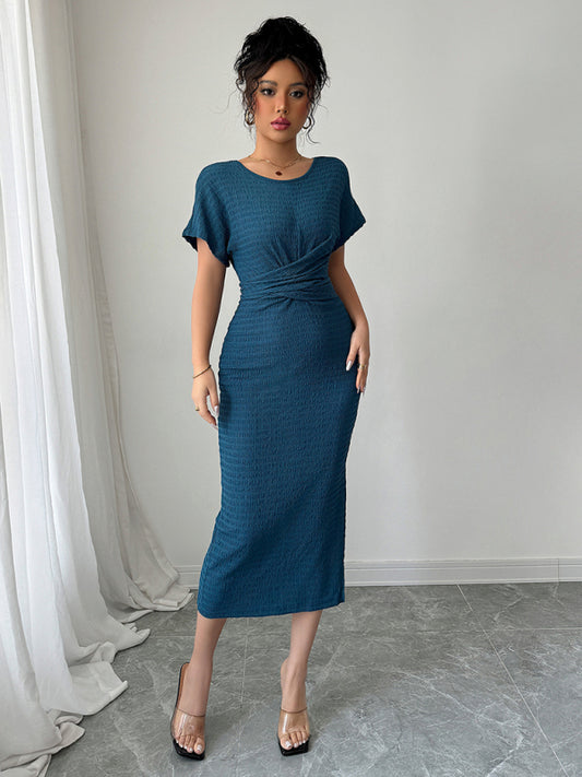 Dark blue fitted waist dress