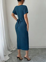 Dark blue fitted waist dress