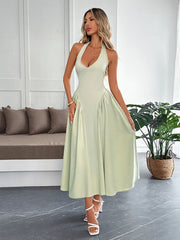 French elegant style halterneck maxi dress