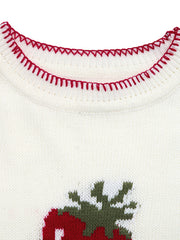 Strawberry Jacquard Sweater Crew Neck Stitched Pullover