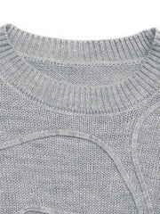 Solid color simple three-dimensional flower round neck pullover sweater