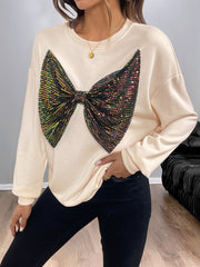 Sequined Bow Crew Neck Pullover Sweatshirt