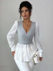 Elegant patchwork long-sleeved vest shirt