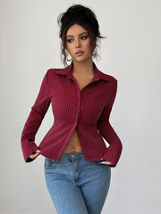 Casual simple high-end striped long-sleeved cardigan shirt